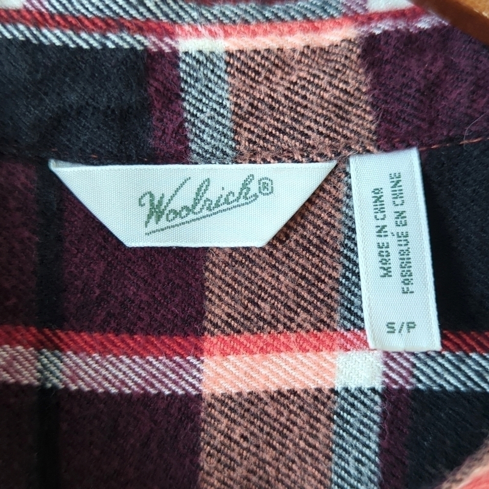 Woolrich Plaid Flannel Relaxed Fit Long Sleeve Button Down Shirt Red Burgundy S - Picture 5 of 14